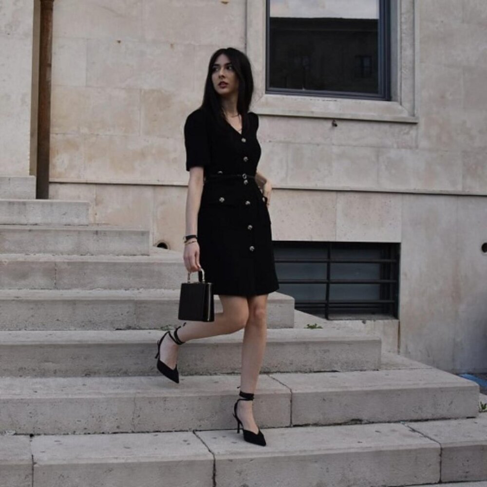 GOELIA Black Button Front Mini Dress size M